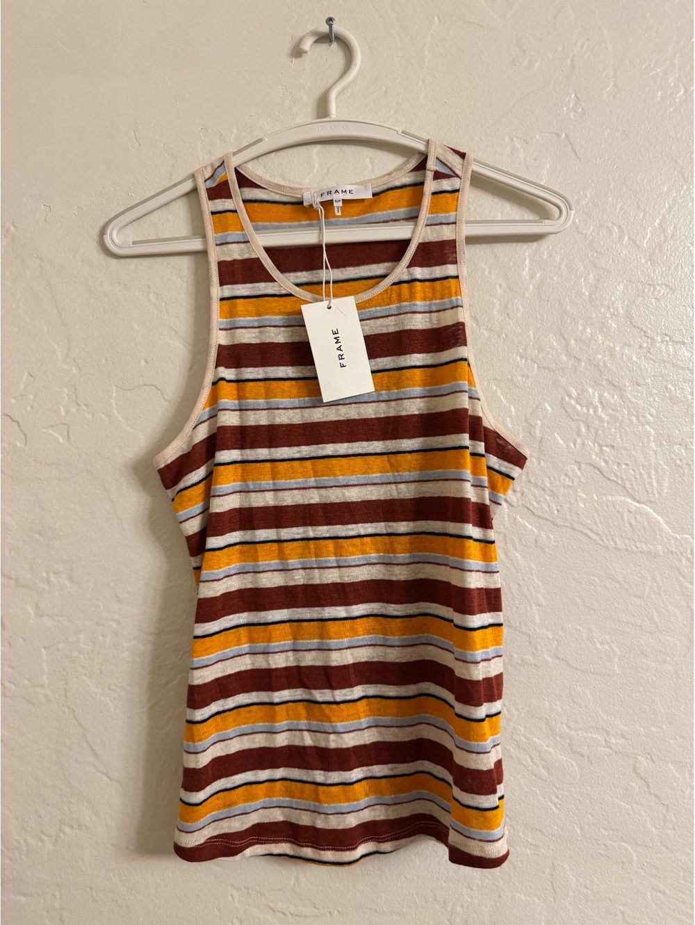 FRAME Sunrise Multicolor Striped 100% Linen Tank Top Size S